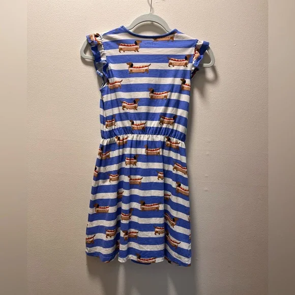 Mini Boden Girl’s Summer Dress, 11-12 Yr, Ruffle Sleeve, Weiner Dog Pattern - Picture 2 of 5